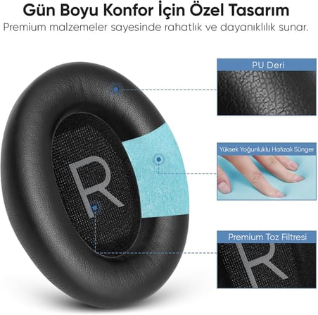 BOSE ile Uyumlu QuietComfort 45 (QC45) & Quiet Comfort SE (QC SE) için Suni Deri Kulaklık Pedi Hafızalı Yüksek Kaliteli Materyal Kulaklık Süngeri