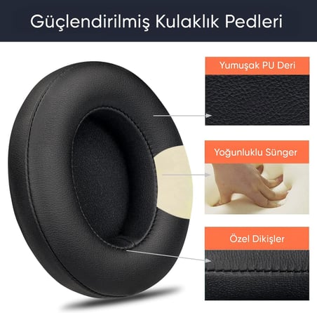 Beats Studio 2 için ve Studio 3 için (B0500), (B0501) Kablolu/Kablosuz Kulak Üstü Kulaklık Pedi Suni Deri Hafızalı Yüksek Kaliteli Materyal Kulaklık Süngeri