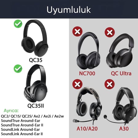 BOSE ile Uyumlu QuietComfort 35 (QC35) & Quiet Comfort 35 II (QC35 ii) için Suni Deri Kulaklık Pedi Hafızalı Yüksek Kaliteli Materyal Kulaklık Süngeri