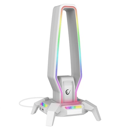 RM-H27 IGRIS Type-C RGB Beyaz Kulaklık Standı, 3 USB 2.0 Portlu, 3.5 mm Ses Girişli Oyuncu Kulaklık Askısı