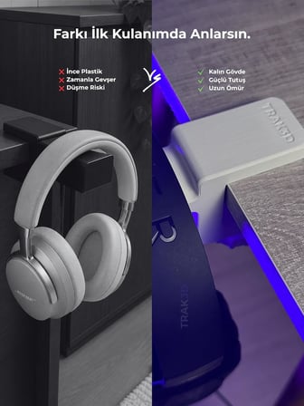 Premium Beyaz Masa Kenarı Kulaklık Standı – Polardock Edition | Kaydırmaz Keçeli, Ergonomik ve Güçlendirilmiş