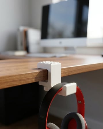 AtalarStudio Kulaklık Standı Masa Kenarı Kıskaç Tutucu, Mini Figür Sergi Yüzeyli, 18-33mm Masa Uyumlu, Vidalı Sıkıştırma Sistemi, Oyun ve Ofis Masası Aksesuarı, 3D Baskı, Beyaz