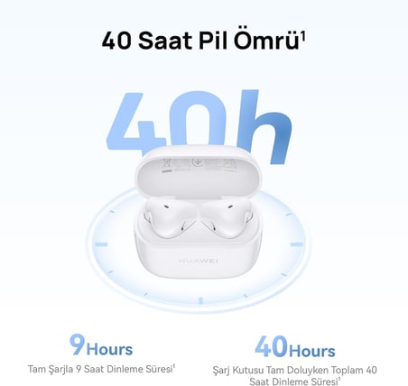 FreeBuds SE 2, 40 Saatlik Pil Ömrü, Canlı Renkler ve Taşınabilir Tasarım, 10 Dakikalık Şarjla 3 Saat Müzik Keyfi, IP54 Toz ve Su Sıçramasına Dayanıklılık, Güçlü Bluetooth 5.3 Bağlantısı, Beyaz