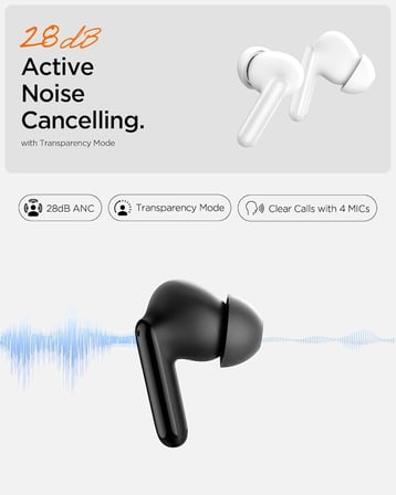 Audio TWS S10 Bluetooth Kablosuz Kulaklık - ANC Aktif Gürültü Engelleme & 10mm Sürücü & 30 Saat Pil & ENC 6 Mikrofon & Şeffaf & Gaming Mod iPX4 Siyah - ASD07886