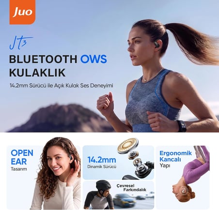JT3 Bluetooth 6.0 Open Ear OWS Kablosuz Bluetooth Kulaklık 14.2mm Sürücü Kulak Kancalı Açık Spor Kulaklığı 90 saat Pil Ömrü Beyaz