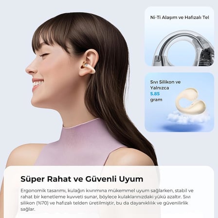PearlClip Pro Hi-Res LDAC ENC OWS Kablosuz Bluetooth 6.0 Kulaklık Bej