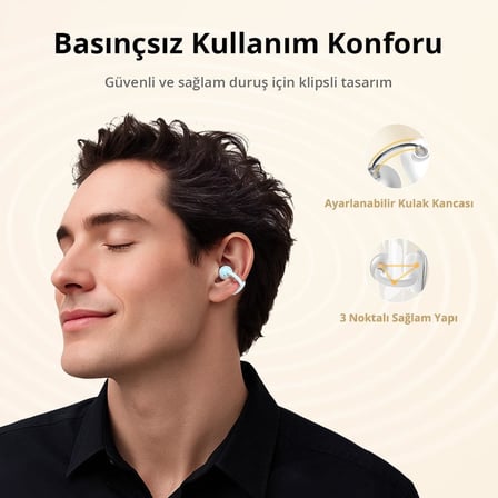 Clip Open Ear Adaptif Konforlu Kulaklık - Bluetooth 6.0-40 Saat Oynatma Süresi - IP55 - Beyaz ( Türkiye Garantili)
