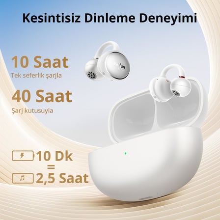 Clip Open Ear Adaptif Konforlu Kulaklık - Bluetooth 6.0-40 Saat Oynatma Süresi - IP55 - Beyaz ( Türkiye Garantili)