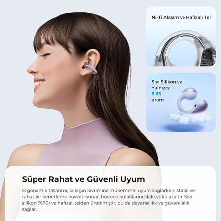 PearlClip Pro Hi-Res LDAC ENC OWS Kablosuz Bluetooth 6.0 Kulaklık Mor