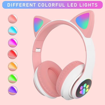 LED Işıklı Kedi Kulaklı Kablosuz Bluetooth Kulaklık – Çocuklar İçin Katlanabilir, Derin Baslı HiFi Stereo, TF Kart ve AUX Girişli, Kız/Erkek Uyumlu
