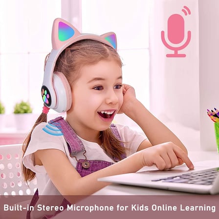 LED Işıklı Kedi Kulaklı Kablosuz Bluetooth Kulaklık – Çocuklar İçin Katlanabilir, Derin Baslı HiFi Stereo, TF Kart ve AUX Girişli, Kız/Erkek Uyumlu
