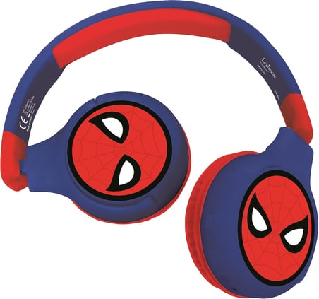 Spiderman 2-in-1 Bluetooth Stereo Kids Headset, Kablosuz, Kablolu, Limited Sound, Foldable, Ayarlanabilir, Girl/Boy, Red/Blue, HPBT010SP