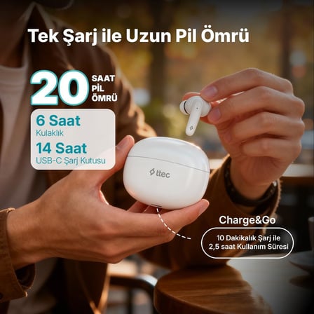 AirBeat Pro Gerçek Kablosuz TWS Bluetooth Kulaklık-2KM167 (Beyaz)