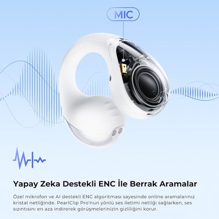 PearlClip Pro Hi-Res LDAC ENC OWS Kablosuz Bluetooth 6.0 Kulaklık Beyaz