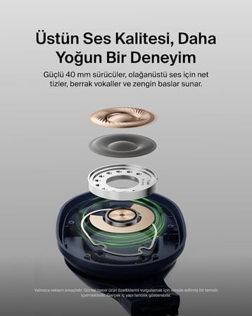 SoundForm Surround Bluetooth Kulak Üstü Kulaklık, Gürültü Engelleme, Kablosuz, 60 Saat Çalma Süresi, Yumuşak Kulak Yastıkları, iPhone, Galaxy, iPad, Seyahat, Ev, Ofis için, Mavi