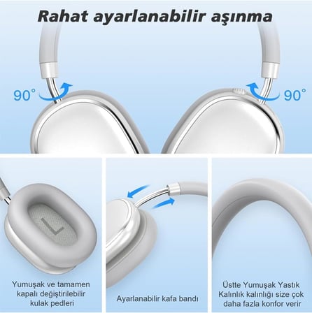 HP5 ANC Kulak Üstü Kablosuz Bluetooth Kulaklık Silver-Gri