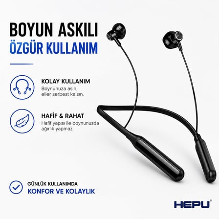 Bluetooth Kulaklık HP-628 Boyun Askılı Bluetooth 5.4 Teknolojisi Mıknatıslı kulak uçları