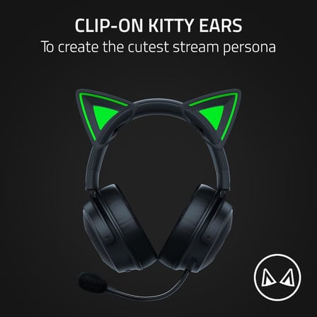 Kitty Ears V2 - Evrensel Fit Clip-On Kitty Ears Kulaklıklar için (Clip-On Kitty Ears, Çok Yönlü, Ayarlanabilir Bantlar, 26 g Hafif Premium Silikon) Siyah