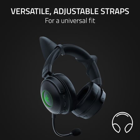 Kitty Ears V2 - Evrensel Fit Clip-On Kitty Ears Kulaklıklar için (Clip-On Kitty Ears, Çok Yönlü, Ayarlanabilir Bantlar, 26 g Hafif Premium Silikon) Siyah