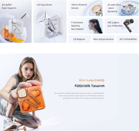 T31 Melobuds Neo ENC 4 Mikrofon Dijital Güç Göstergesi Bluetooth 5.3 Kablosuz Kulaklık Mavi
