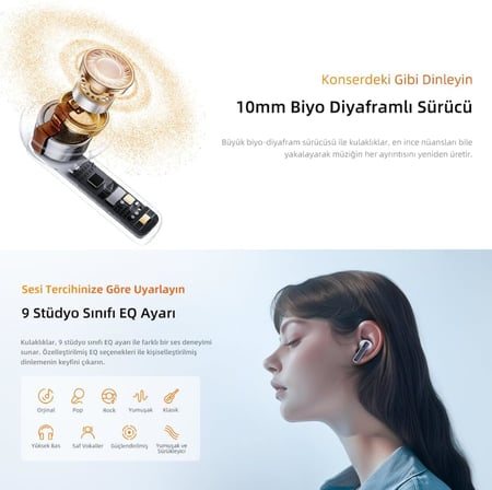 T31 Melobuds Neo ENC 4 Mikrofon Dijital Güç Göstergesi Bluetooth 5.3 Kablosuz Kulaklık Mavi