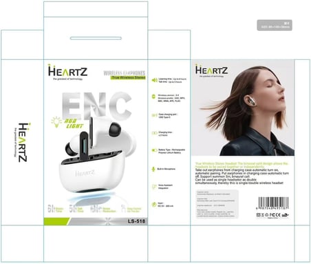 ANC ENC Kablosuz Bluetooth Kulaklık 5.4 Version Son Hız Bağlantı, Uzun Şarj Kapasitesi, Ses Asistanı, Beyaz 10 Metre çekiş mesafesi Pürüzsüz Ses kalitesi gürültü engelleme ve A Plus mikrofon