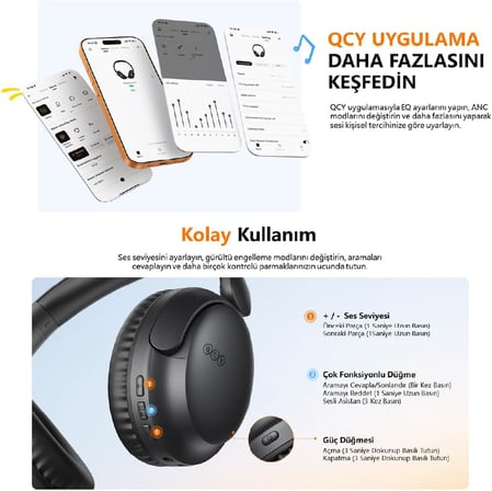 H2s Lite 6.0 Bluetooth Kulaklık ENC Net Çağrı - Çift Cihaz 40 mm Dinamik Sürücü - 60 Saat Dinle (Beyaz)