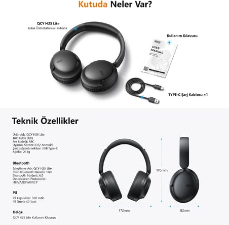 H2s Lite 6.0 Bluetooth Kulaklık ENC Net Çağrı - Çift Cihaz 40 mm Dinamik Sürücü - 60 Saat Dinle (Beyaz)