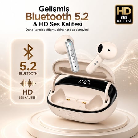 HP-675 Bluetooth Kablosuz Kulaklık ve 1200 mAh Powerbank – Dijital LED Ekranlı V5.2 HD Ses Dokunmatik Kontrol Bej