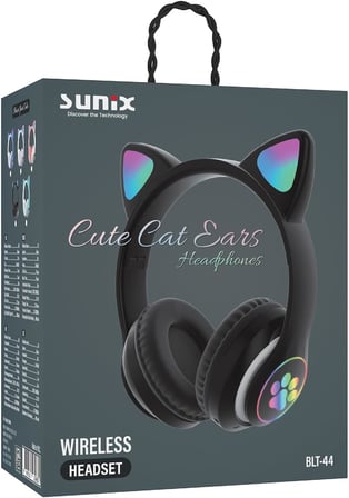 Wireless 5.0 Stereo Kedi Kulak Üstü Bluetooth Kulaklık Siyah