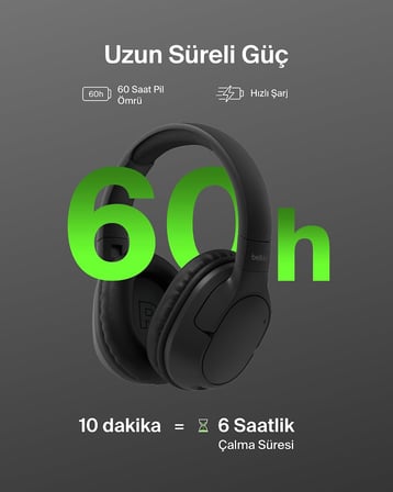 SoundForm Surround Bluetooth Kulak Üstü Kulaklık, Gürültü Engelleme, Kablosuz, 60 Saat Çalma Süresi, Yumuşak Kulak Yastıkları, iPhone, Galaxy, iPad, Seyahat, Ev, Ofis için, Siyah