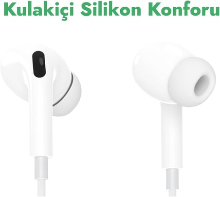 iPhone 11 Pro, 11 Pro Max, 14 Pro, 14 Pro Max ile Uyumlu Silikonlu Lightning Kulaklık, Beyaz
