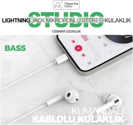 iPhone 11 Pro, 11 Pro Max, 14 Pro, 14 Pro Max ile Uyumlu Silikonlu Lightning Kulaklık, Beyaz