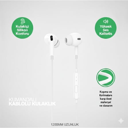 iPhone 11 Pro, 11 Pro Max, 14 Pro, 14 Pro Max ile Uyumlu Silikonlu Lightning Kulaklık, Beyaz