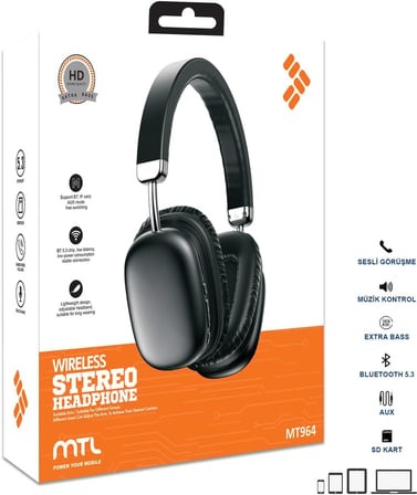 Kablosuz Stereo Kulak Üstü Kulaklık Bluetooth 5.3 iOS ve Android HD Ses Extra Bass MT964 Mavi ile uyumlu