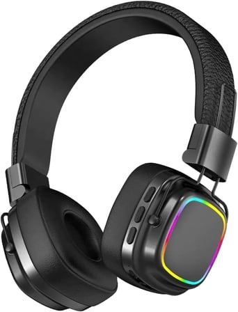 Retro Kablosuz Stereo Suni Deri Kafa Bluetooth Kulaklık RGB Işık Extra Rahat Gürültü Azaltma MT965 Siyah ile uyumlu