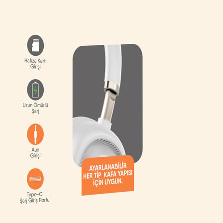 Super Bass Kulak Üstü Bluetooth Kulaklık – Müzik ve Radyo Keyfi (Beyaz)