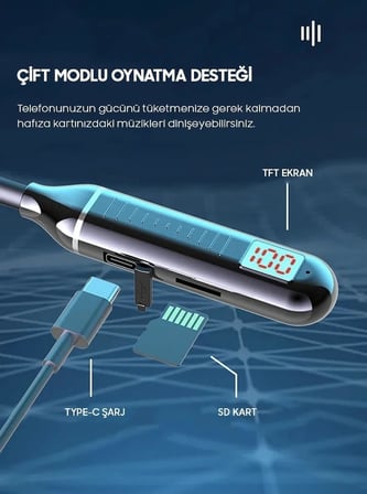 Boyundan Askılı Bluetooth Kulaklık – Spor ve Günlük Kullanım - Uzun Pil Ömrü 130 Saat
