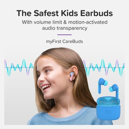 myFirst CareBuds - 2023 Erkek Kızlar için Yeni Kulaklıklar Kayıp Önleyici Şeritli Çocuklar İçin Güvenli Kulaklıklar Kulaklıklar (Mavi)