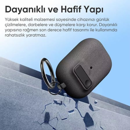 Airpods Pro 3 ile Uyumlu Fabric Serisi Özel Kilitli Tasarım ve Kumaş Yüzeyli Kılıf Darbelere Karşı Koruyucu Kapak (Gri, Airpods Pro 3 (2025))