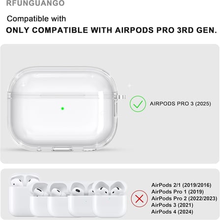 Soft Yumuşak Şeffaf Esnek Silikon Airpods Pro 3 ile uyumlu Kulaklık Kılıfı ve Karabina Anahtarlık (Şeffaf, Airpods Pro 3)