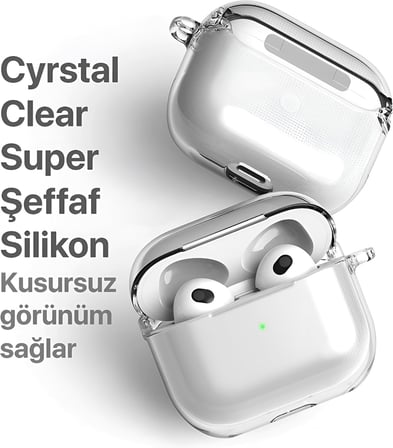 Airpods 3 ile Uyumlu (2021) Şeffaf Cyrstal Clear Ultra Berrak Silikon Kılıf - Alt Üst Ayrı (Airpods 3 2021)