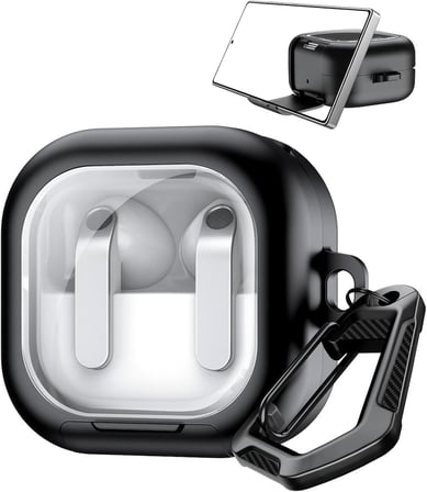 [Black-Frame] Samsung Galaxy Buds4 Pro/Buds 4 için Kılıf [Fonksiyonel Stantlı Tasarım] Kulaklık Kılıfı [Güvenlik Kilit Tasarımlı] Taşıma Askılı TPU Koruyucu Samsung Buds 4 Pro Kılıf (Siyah)