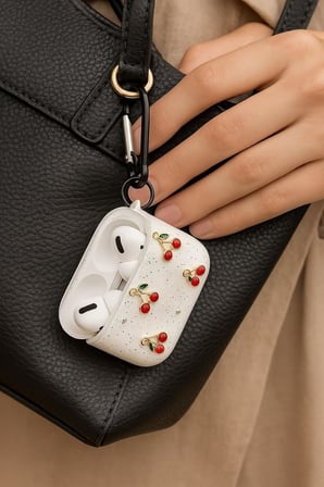 AirPods 3. Nesil ile Uyumlu Glitter Silikon Kılıf Şeffaf Simli Koruyucu Kiraz Deseniyle Askı Aparatı Dahil Çanta Kolu ve Kemer Tokasına Takılabilir AirPods 3 için Kulaklık Kılıfı