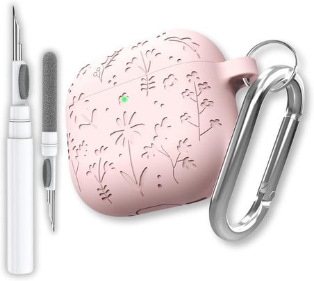 Airpods 4 Nesil Ve Airpods 5 Nesil Uyumlu Cicek İ̇Slemeli Premium Silikon Kulaklik Kilifi Ve 3'U 1 Arada Bluetooth Kulaklik Temizleme Kalemi Seti (Pembe)