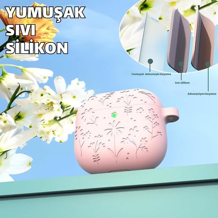 Airpods 4 Nesil Ve Airpods 5 Nesil Uyumlu Cicek İ̇Slemeli Premium Silikon Kulaklik Kilifi Ve 3'U 1 Arada Bluetooth Kulaklik Temizleme Kalemi Seti (Pembe)