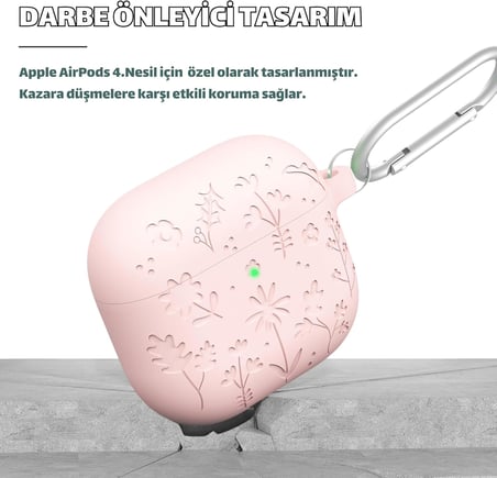 Airpods 4 Nesil Ve Airpods 5 Nesil Uyumlu Cicek İ̇Slemeli Premium Silikon Kulaklik Kilifi Ve 3'U 1 Arada Bluetooth Kulaklik Temizleme Kalemi Seti (Pembe)