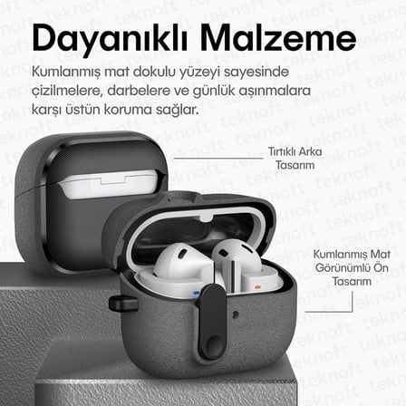 Samsung Galaxy Buds 3 Pro, Buds 3 ve Buds 3 FE ile Uyumlu Mandallı Kapak Kilit Sistemli Kumlanmış Mat Dokulu Darbelere Dayanıklı Hibrit Kılıf (Gri, Galaxy Buds 3 Pro/3/3 FE)