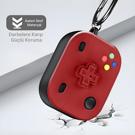 Airpods 3 ile Uyumlu Gaming Serisi Hybrid Tasarım Kılıf - İç Kısmı TPU - Dış Kısmı Polikarbonat - Kenarları Fiber Karbon Kaplama Premium Tasarım ve Mükemmel Koruma (Kırmızı, Airpods 3 2021)