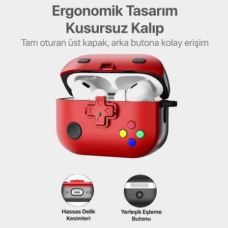 Airpods 3 ile Uyumlu Gaming Serisi Hybrid Tasarım Kılıf - İç Kısmı TPU - Dış Kısmı Polikarbonat - Kenarları Fiber Karbon Kaplama Premium Tasarım ve Mükemmel Koruma (Kırmızı, Airpods 3 2021)